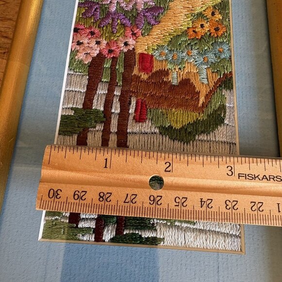 Vintage Silk Long stitch Needlepoint Framed Artwork Measurements In Photos - Picture 12 of 12